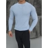 Omuz Detay Bebe Mavisi Slim Fit Bisiklet Yaka Kazak
