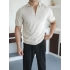 TRİKO BEJ FERMUAR YAKA T-SHİRT