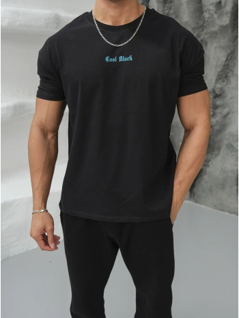 Oversize Siyah Cool Black Baskı Kollar Dar Kesim T-Shirt