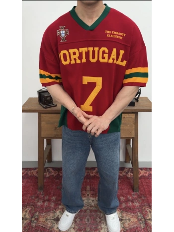 Portugal Nakışlı Oversize Triko T-Shirt
