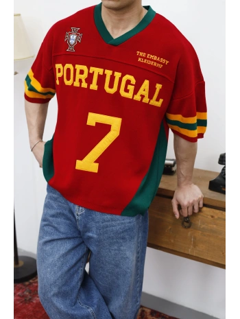 Portugal Nakışlı Oversize Triko T-Shirt