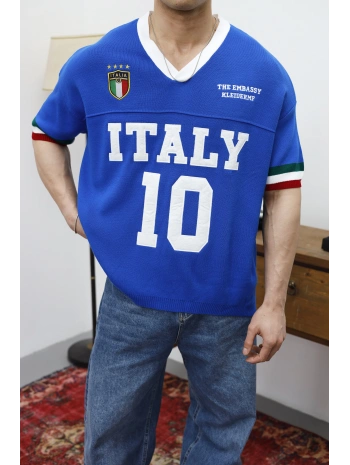 İtaly Nakışlı Oversize Triko T-Shirt