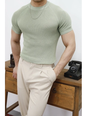 Slim Fit Su Yeşili Triko T-Shirt