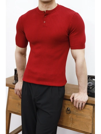 TRİKO HAKİM YAKA DÜĞMELİ KIRMIZI T-SHİRT