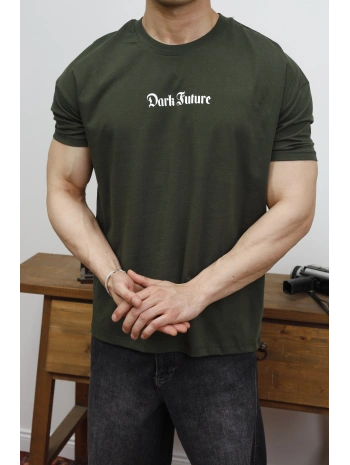 OVERSİZE DARK FUTURE BASKI HAKİ KOLLAR DAR KESİM T-SHİRT