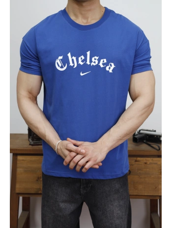 OVERSİZE CHELSEA BASKI MAVİ KOLLAR DAR KESİM T-SHİRT