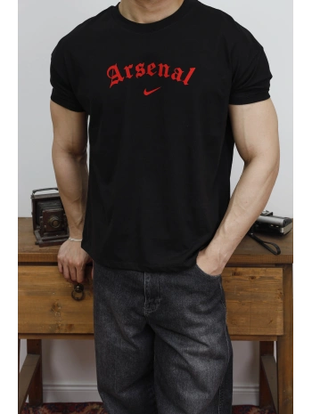 OVERSİZE ARSENAL BASKI SİYAH KOLLAR DAR KESİM T-SHİRT
