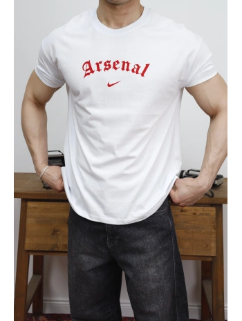 OVERSİZE ARSENAL BASKI BEYAZ KOLLAR DAR KESİM T-SHİRT
