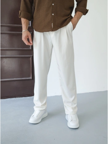 BAGGY PİLELİ BEYAZ KUMAŞ PANTOLON