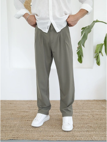 BAGGY PİLELİ HAKİ KUMAŞ PANTOLON