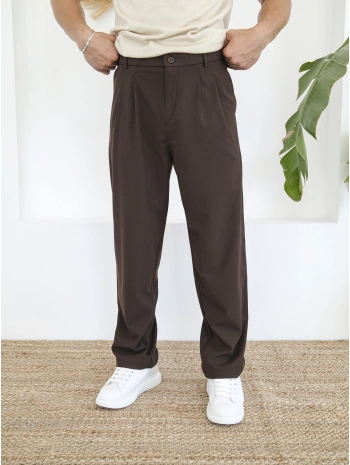 BAGGY PİLELİ KAHVERENGİ KUMAŞ PANTOLON