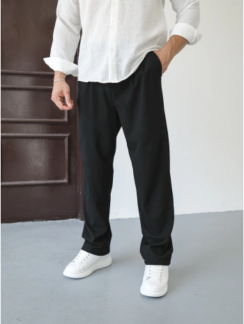 BAGGY PİLELİ SİYAH KUMAŞ PANTOLON