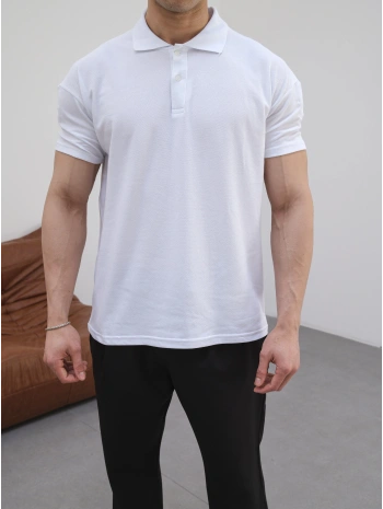 BEYAZ POLO YAKA OVERSİZE KOLLAR DAR KESİM T-SHİRT