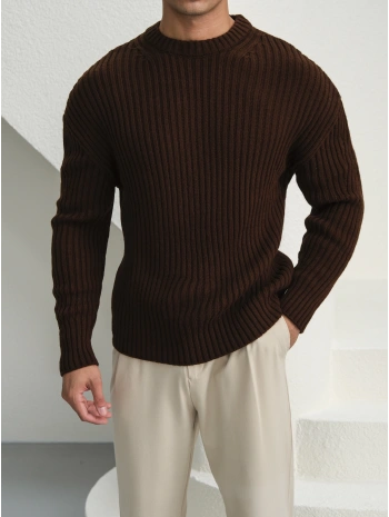 Erkek Acı Kahve Triko Örme Kazak