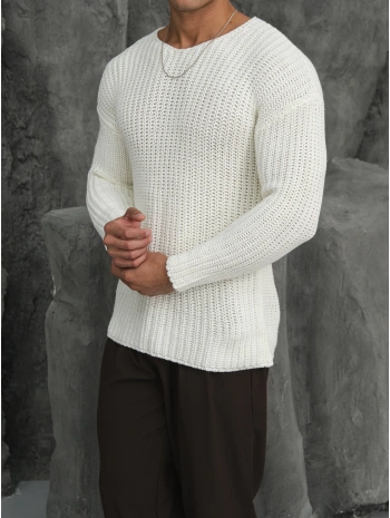 Kalın Örgü Oversize Triko Kazak Beyaz