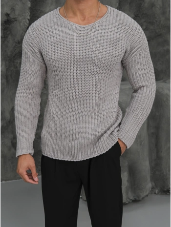 Kalın Örgü Oversize Triko Kazak Gri