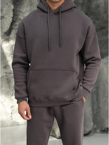 Erkek Füme Kapüşonlu Hoodie Sweatshirt