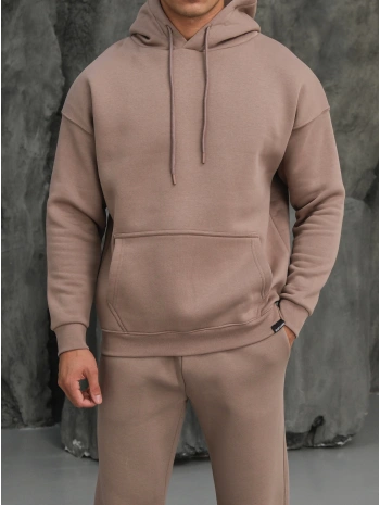 Erkek Vizon Kapüşonlu Hoodie Sweatshirt