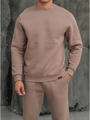 Erkek Vizon Oversize Kollar Dar Kesim Basic Sweatshirt