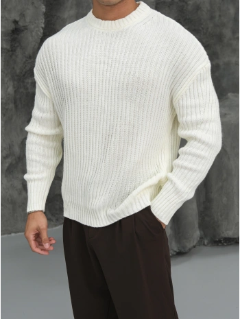 Erkek Beyaz Triko Örme Kazak