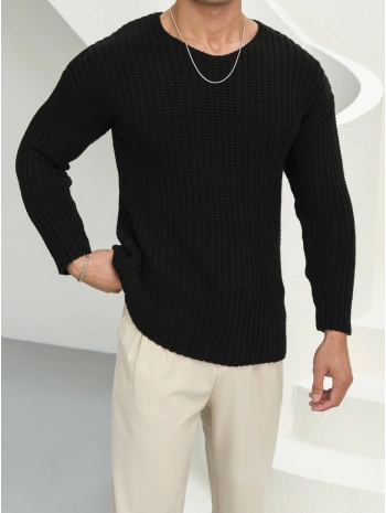 Kalın Örgü Oversize Triko Kazak Siyah