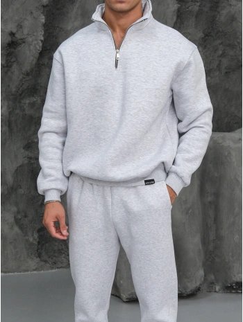 Erkek Gri Fermuar Yaka Sweatshirt