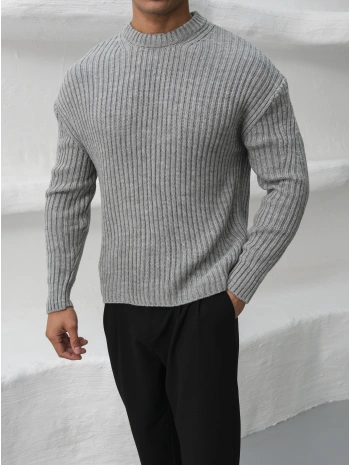 Erkek Gri Triko Örme Kazak