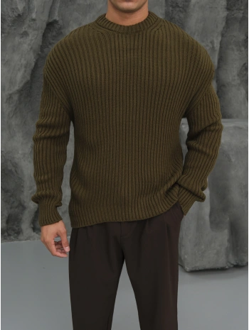 Erkek Haki Triko Örme Kazak