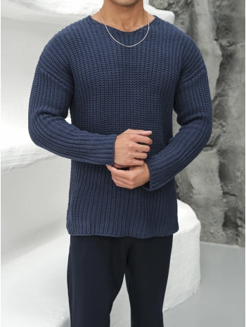 Kalın Örgü Oversize Triko Kazak İndigo