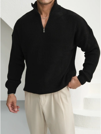 Erkek Siyah Fermuar Yaka Kazak