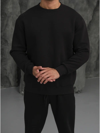 Erkek Siyah Oversize Kollar Dar Kesim Basic Sweatshirt