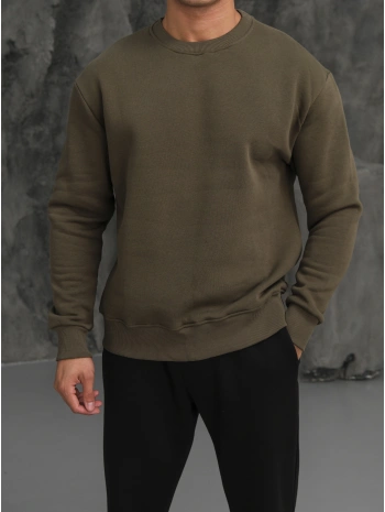 Erkek Haki Oversize Kollar Dar Kesim Basic Sweatshirt