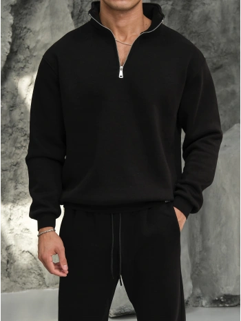 Erkek Siyah Fermuar Yaka Sweatshirt