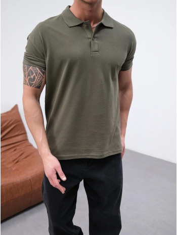 HAKİ POLO YAKA OVERSİZE KOLLAR DAR KESİM T-SHİRT