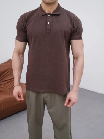 KAHVERENGİ POLO YAKA OVERSİZE KOLLAR DAR KESİM T-SHİRT