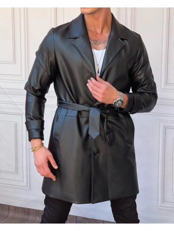 Kemer Detaylı Yüksek Kalite Deri Palto