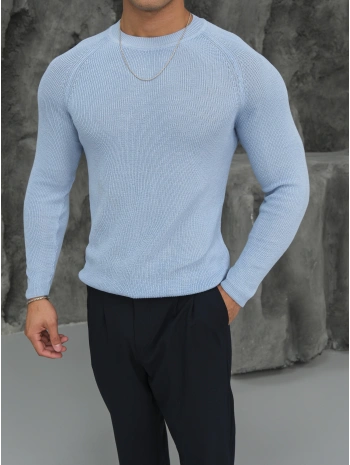 Omuz Detay Slim Fit Kazak Bebe Mavisi