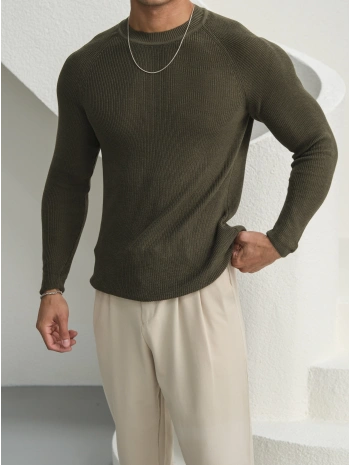 Omuz Detay Slim Fit Kazak Haki