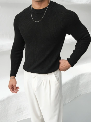 Omuz Detay Slim Fit Kazak Siyah