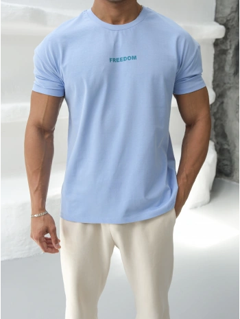 Oversize Bebe Mavisi Freedom Baskılı Kollar Dar Kesim T-Shirt