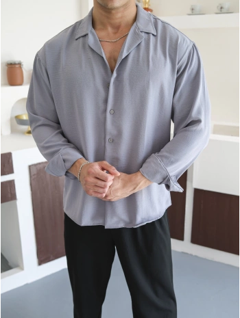 OVERSİZE BÜRÜMCÜK GRİ GÖMLEK