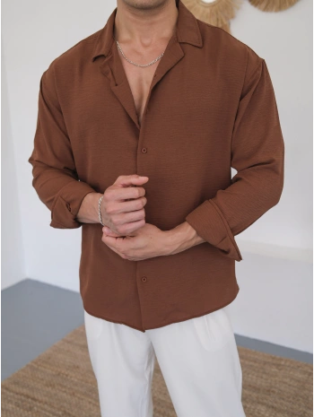 OVERSİZE BÜRÜMCÜK KAHVERENGİ GÖMLEK
