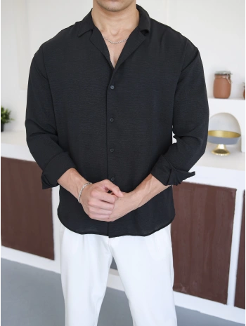 OVERSİZE BÜRÜMCÜK SİYAH GÖMLEK