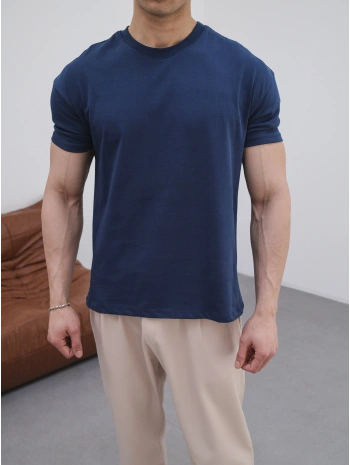 OVERSİZE İNDİGO RENK KOLAR DAR KESİM T-SHİRT