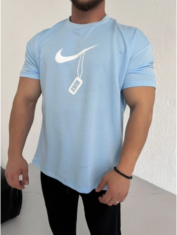 Oversize Nike Bebe Mavisi Zincir Baskı Kollar Dar Kesim Tshirt