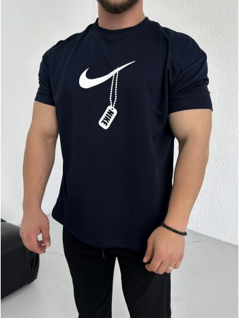 Oversize Nike Lacivert Zincir Baskı Kollar Dar Kesim Tshirt