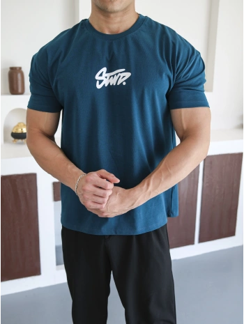 OVERSİZE PETROL SWD BASKILI KOLLAR DAR KESİM T-SHİRT