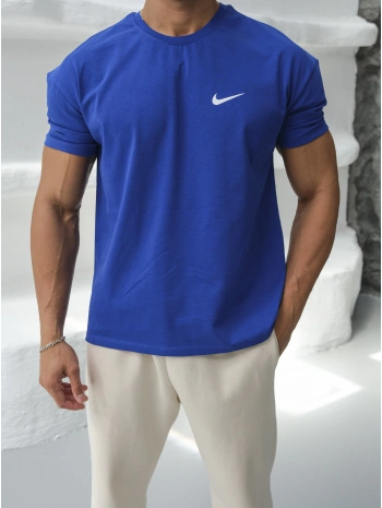 Oversize Saks Mavisi Nike Baskılı Kollar Dar Kesim T-Shirt