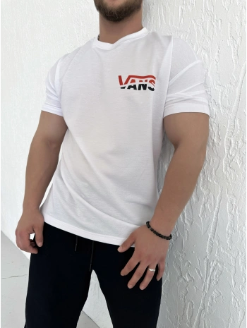 Oversize Vans Beyaz Baskılı Kollar Dar Kesim T-Shirt