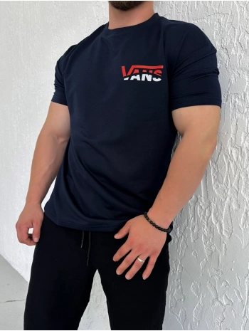 Oversize Vans Lacivert Baskılı Kollar Dar Kesim T-Shirt